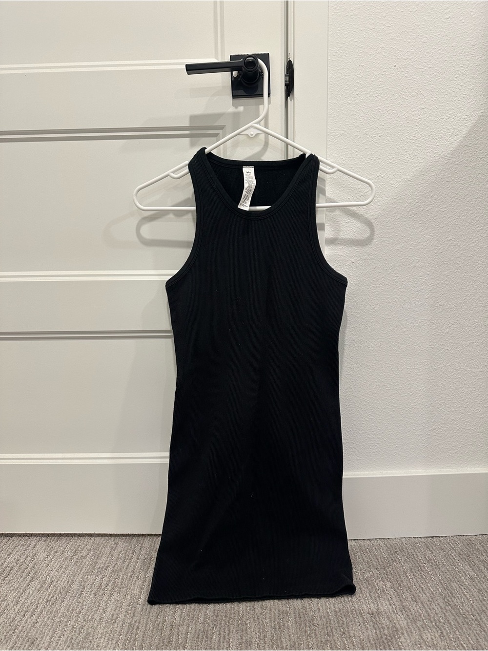 ALO Yoga Black Ribbed Tank Mini Dress